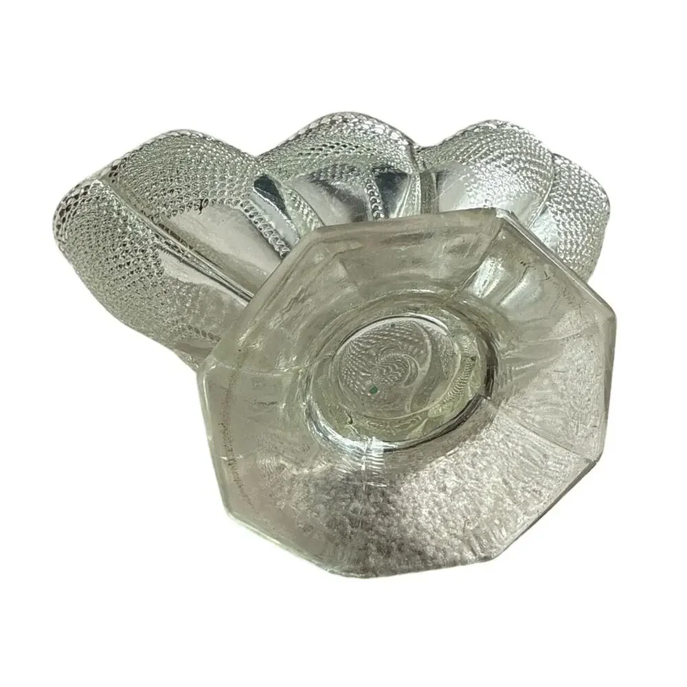 Vintage Clear Pressed Glass Hobnail Footed Centerpiece Bowl Fan Shape Unmarked